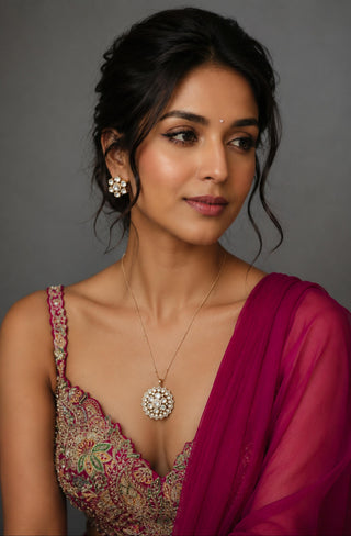 Necklace Set Contemporary Wear - Gold Celeste Floral by Vivinia by Vidhi Mehra