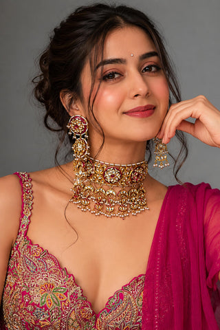Necklace Set Indian Wedding - Gold Jaipuri Kundan Chandrika by Vivinia by Vidhi Mehra