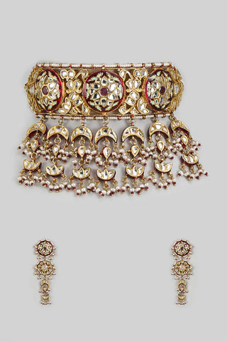 Necklace Set Indian Wedding - Gold Jaipuri Kundan Chandrika by Vivinia by Vidhi Mehra