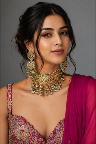 Necklace Set Indian Wedding - Gold Noor Mahal Kundan Pearl by Vivinia by Vidhi Mehra