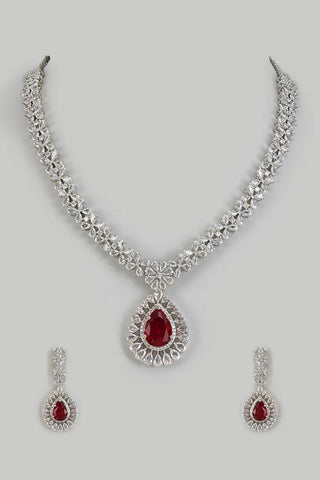 Necklace Set Contemporary Wear - Silver Teardrop CZ Look by Vivinia by Vidhi Mehra
