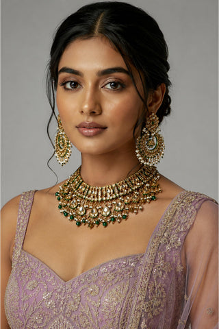 Necklace Set Indian Wedding - Gold Emerald Kundan Bridal by Vivinia by Vidhi Mehra