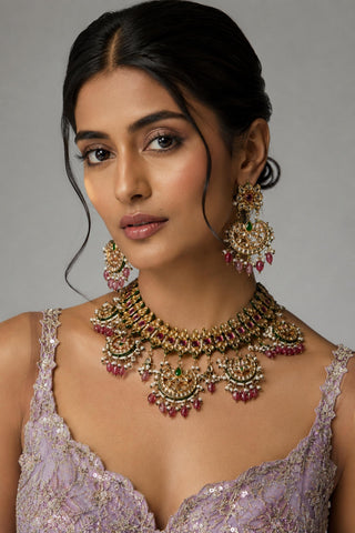 Choker Necklace Indian Wedding - Gold Royal Ruby by Vivinia by Vidhi Mehra