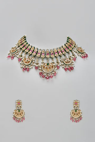 Choker Necklace Indian Wedding - Gold Royal Ruby by Vivinia by Vidhi Mehra
