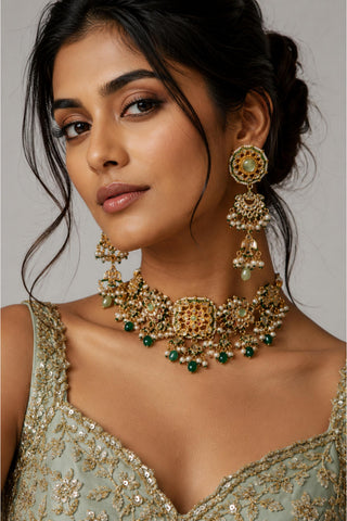 Necklace Set Indian Wedding - Gold Navratna Jaipuri Kundan by Vivinia by Vidhi Mehra
