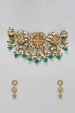 Necklace Set Indian Wedding - Gold Navratna Jaipuri Kundan by Vivinia by Vidhi Mehra