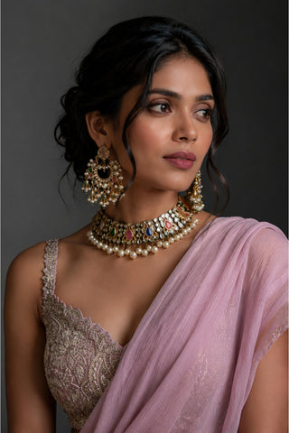 Necklace Set Indian Wedding - Gold Navratna Pastel by Vivinia by Vidhi Mehra