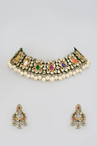 Necklace Set Indian Wedding - Gold Navratna Pastel by Vivinia by Vidhi Mehra
