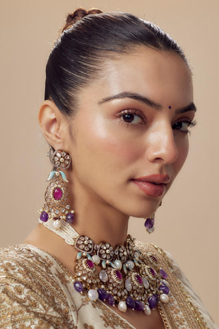 Short Necklace Set for Festive – Purple Florence by Vivinia by Vidhi Mehra