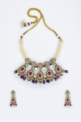 Short Necklace Set for Festive – Purple Florence by Vivinia by Vidhi Mehra