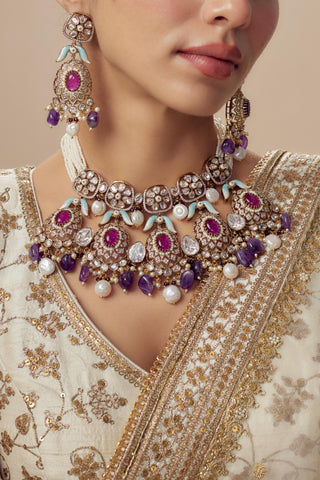 Short Necklace Set for Festive – Purple Florence by Vivinia by Vidhi Mehra