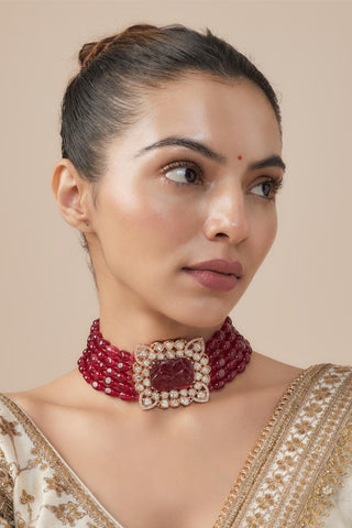 Beaded Choker Set for Indian Wedding – Antara Red by Vivinia