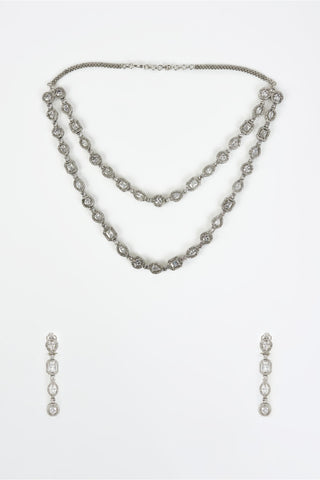 Necklace Set for Festive Ã¢â‚¬â€œ Silver Zia Zircon Long by Vivinia by Vidhi Mehra
