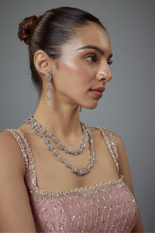 Necklace Set for Festive – Silver Zia Zircon Long by Vivinia by Vidhi Mehra