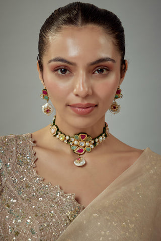Multicolored saadgi choker set
