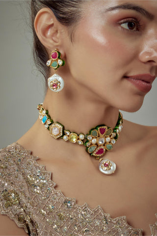 Multicolored saadgi choker set