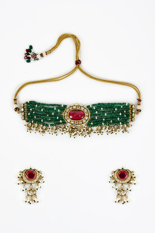 Choker Set for Festive – Green Saadgi Beaded by Vivinia by Vidhi Mehra
