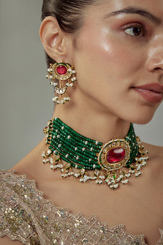 Choker Set for Festive – Green Saadgi Beaded by Vivinia by Vidhi Mehra