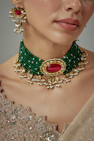 Choker Set for Festive – Green Saadgi Beaded by Vivinia by Vidhi Mehra
