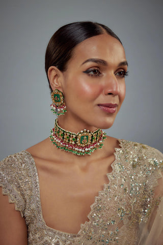Choker Set Indian Wedding Green Ravina Kundan Necklace by Vivinia by Vidhi Mehra