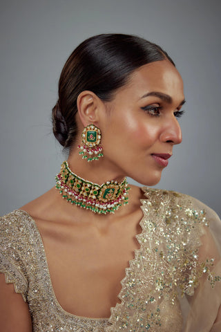 Choker Set Indian Wedding Green Ravina Kundan Necklace by Vivinia by Vidhi Mehra