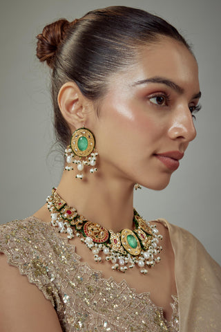 Choker Set for Festive – Green Saadgi Choker Set by Vivinia by Vidhi Mehra
