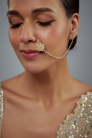 Nath for Festive – Gold Saadgi Kundan with Chain by Vivinia by Vidhi Mehra