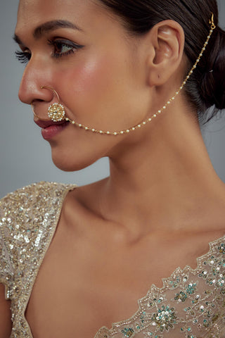 Nath for Festive – Gold Saadgi Kundan with Chain by Vivinia by Vidhi Mehra