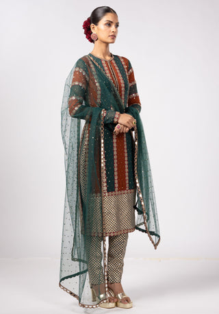 Green noorani kurta with pant