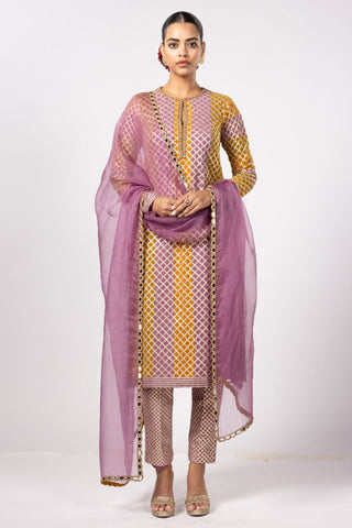 Yellow noorani multicolor kurta set