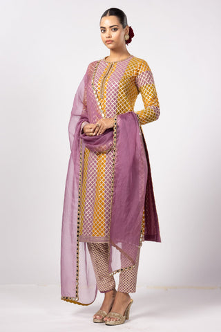 Yellow noorani multicolor kurta set