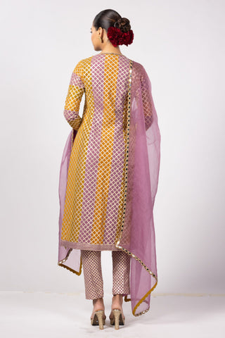 Yellow noorani multicolor kurta set