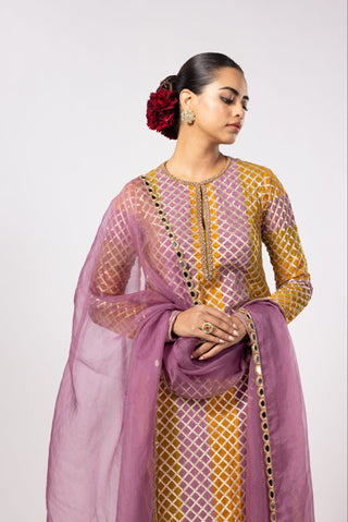 Yellow noorani multicolor kurta set