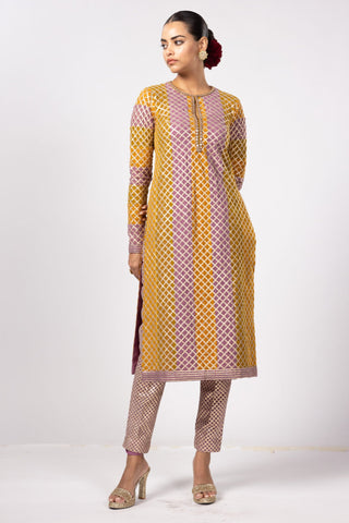 Yellow noorani multicolor kurta set