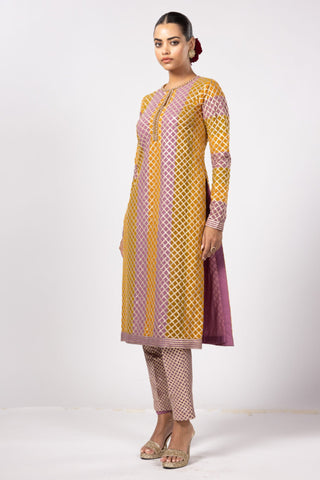 Yellow noorani multicolor kurta and pant