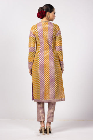 Yellow noorani multicolor kurta and pant
