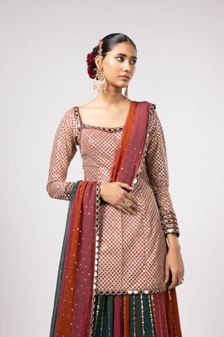 Green noorani kurta with lehenga pant