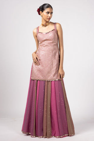 Pink noorani kurta with lehenga pant set