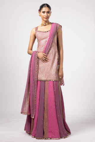 Pink noorani kurta with lehenga pant set