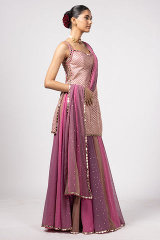 Pink noorani kurta with lehenga pant set