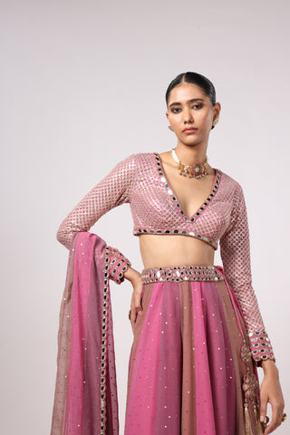 Pink noorani lehenga pant set