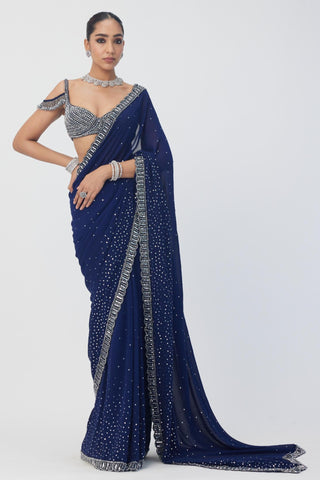 Blue maya sequins embroidered saree
