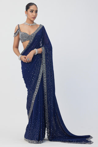 Blue maya sequins embroidered saree