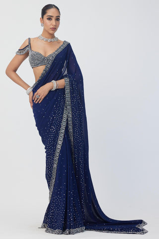 Blue maya sequins embroidered saree