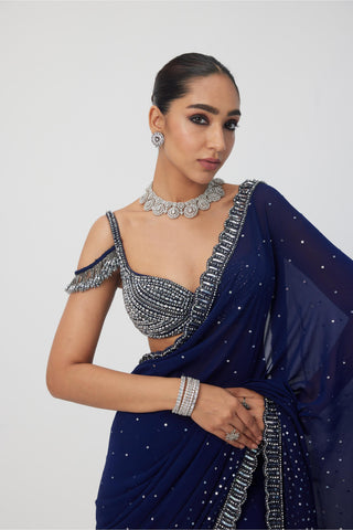 Blue maya sequins embroidered saree