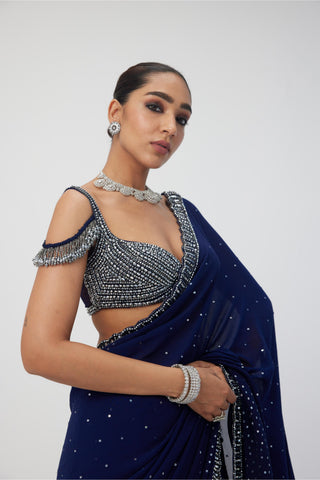Blue maya sequins embroidered saree