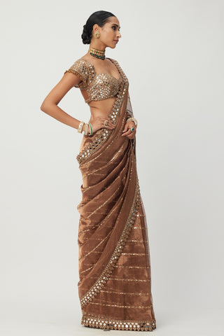 Brown tara regal affair organza saree set