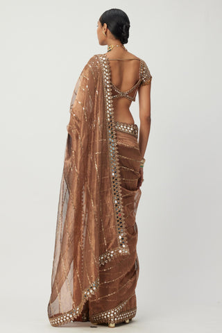 Brown tara regal affair organza saree set