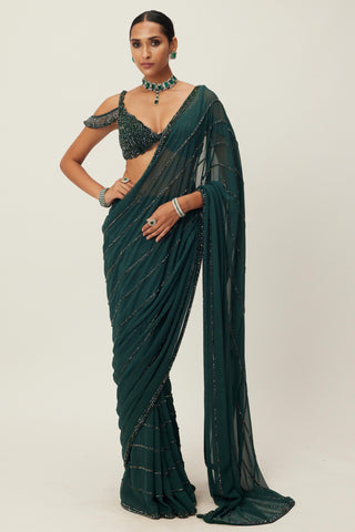 Green maya crystal linear embroidered saree