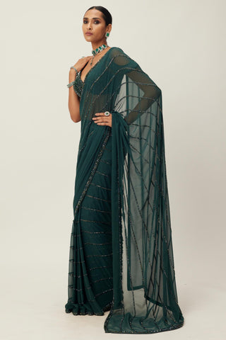Green maya crystal linear embroidered saree